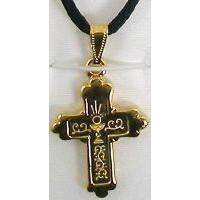 Damascene Gold Cross Chalice Pendant on Black Cord Necklace by Midas of Toledo Spain style 8240