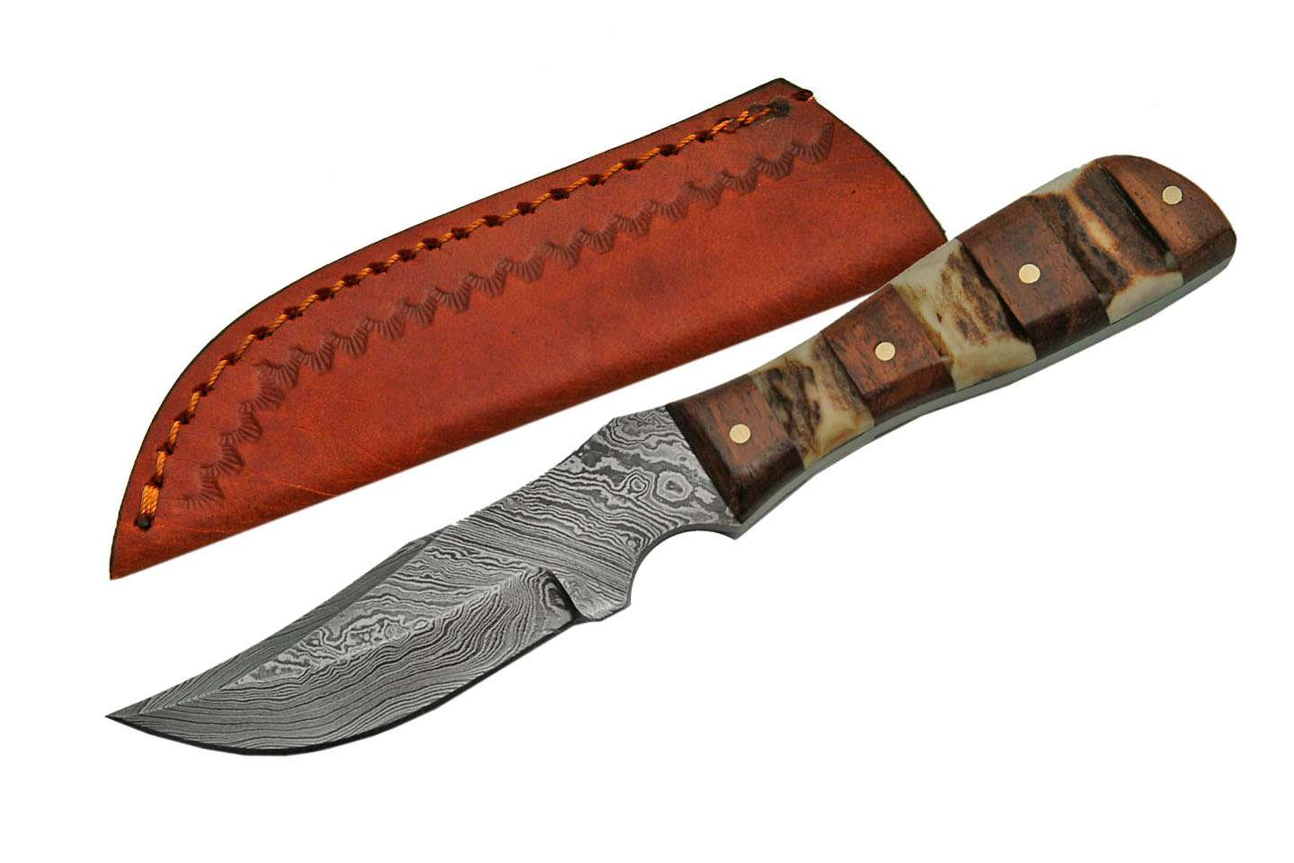6.25" MINI DAMASCUS STEEL STAG HANDLE KNIFE - Image 2