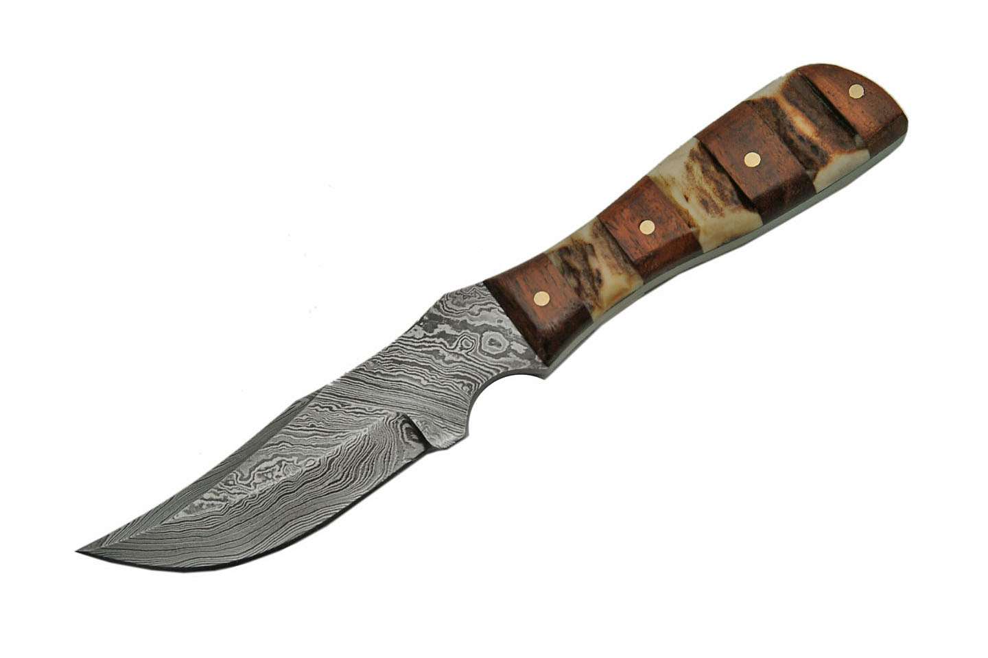 6.25" MINI DAMASCUS STEEL STAG HANDLE KNIFE - Image 3
