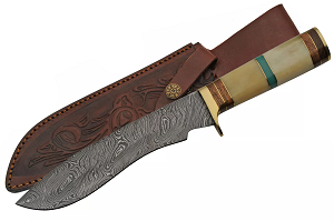 13" Damascus Steel Hunter Knife with Leather Sheath